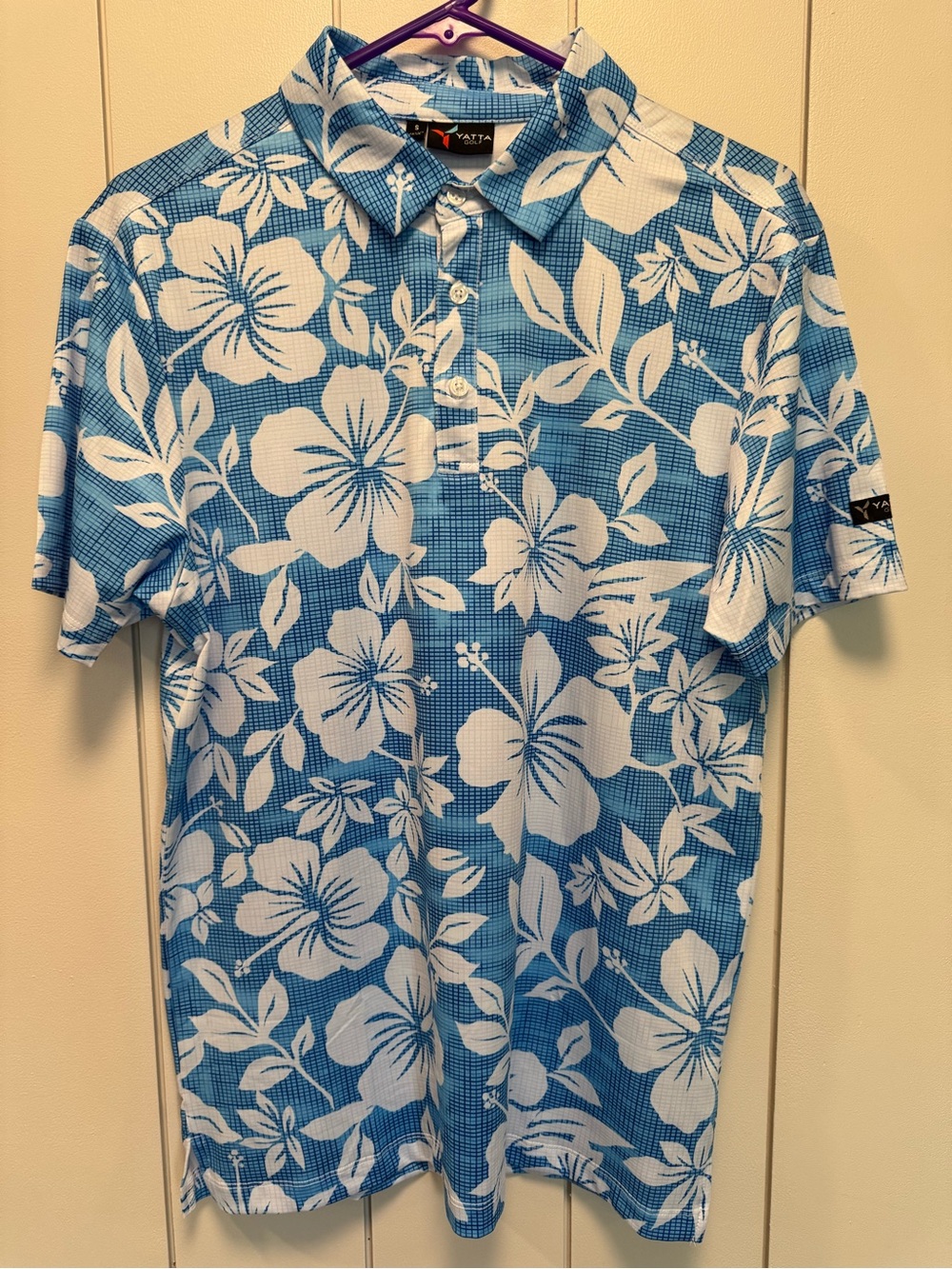 NWOT YATTA Blue Floral Polo Shirt - Men's Tropical Short Sleeve